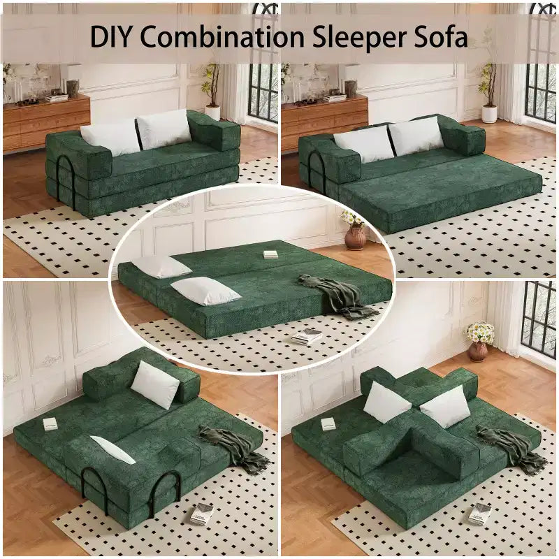 Canapé-lit convertible Whisen 80 places avec 2 oreillers, matelas de sol pliant King size et tissu chenille