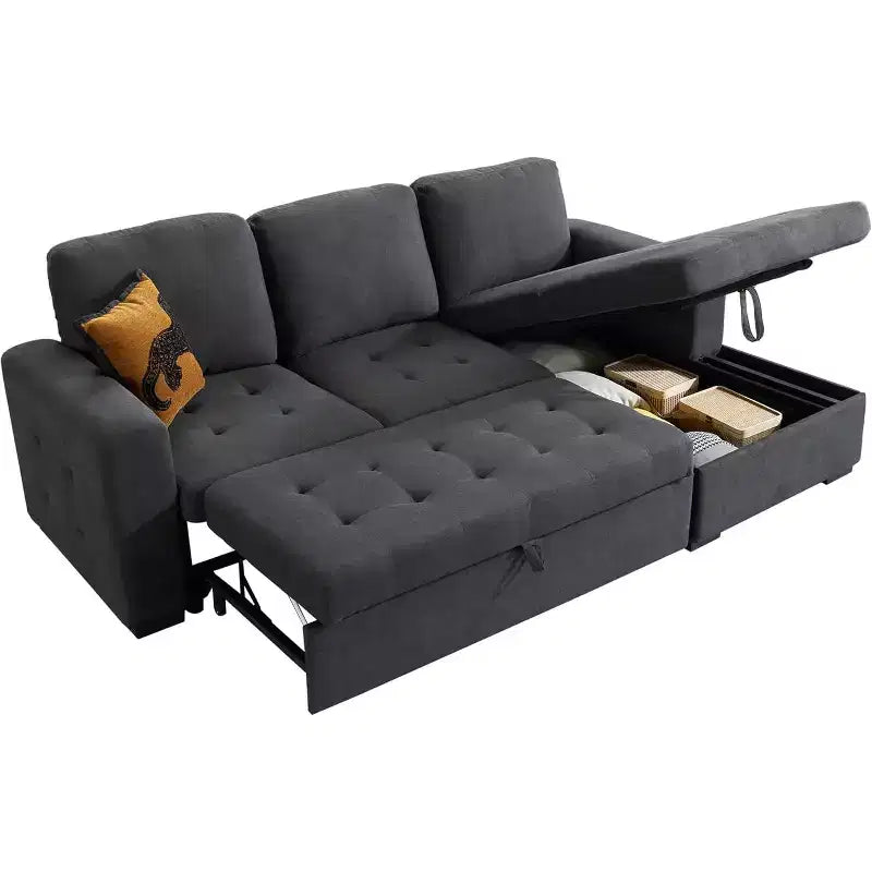 AMERLIFE Divano Letto 96 con Chaise Longue Contenitore Divano Letto Estraibile Convertibile per Soggiorno