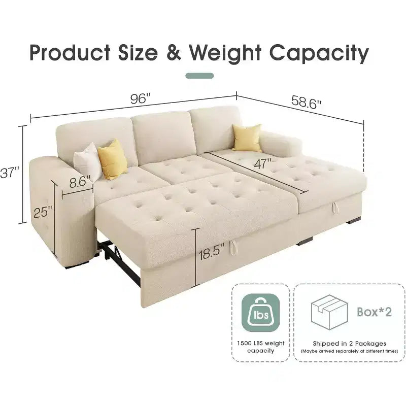 AMERLIFE Divano Letto 96 con Chaise Longue Contenitore Divano Letto Estraibile Convertibile per Soggiorno
