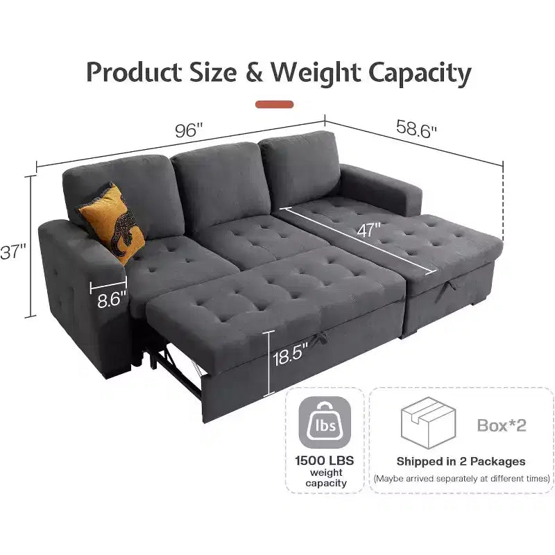 AMERLIFE Divano Letto 96 con Chaise Longue Contenitore Divano Letto Estraibile Convertibile per Soggiorno