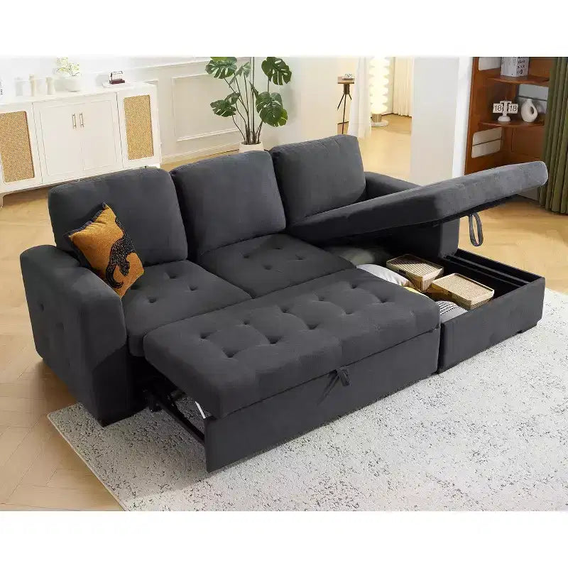 AMERLIFE Divano Letto 96 con Chaise Longue Contenitore Divano Letto Estraibile Convertibile per Soggiorno