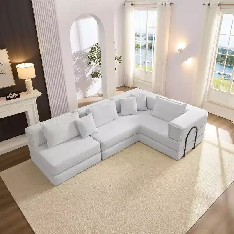 Whisen 118.2 L-Shaped Modular Sectional Sofa Set with 6 Pillows, Oversized Upholstered DIY Combination