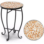 VINGLI Mosaic Outdoor Side Table, 14 Round End Table, Accent Table, Plant Stand Ideal for Pool Side, Porch, Patio, Deck or Sofa Side, Glass Top