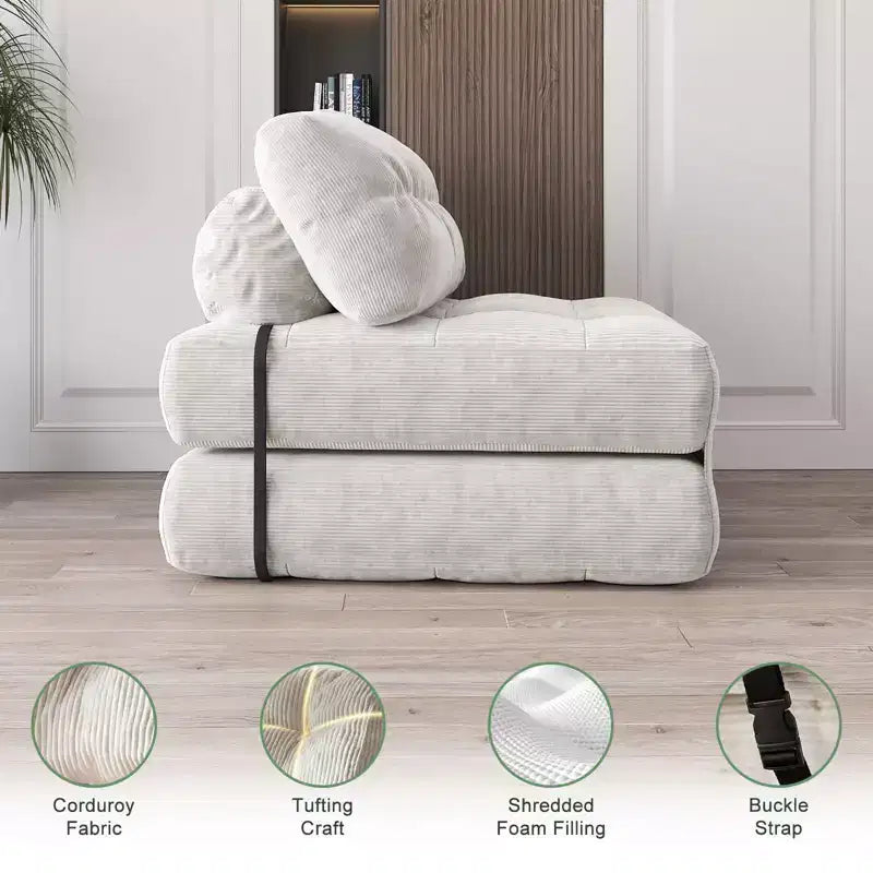 Divano Letto Pieghevole, Divano Pieghevole da Terra con Cuscini, Poltrona Letto Trasformabile Futon con Schienale e Materasso Pieghevole