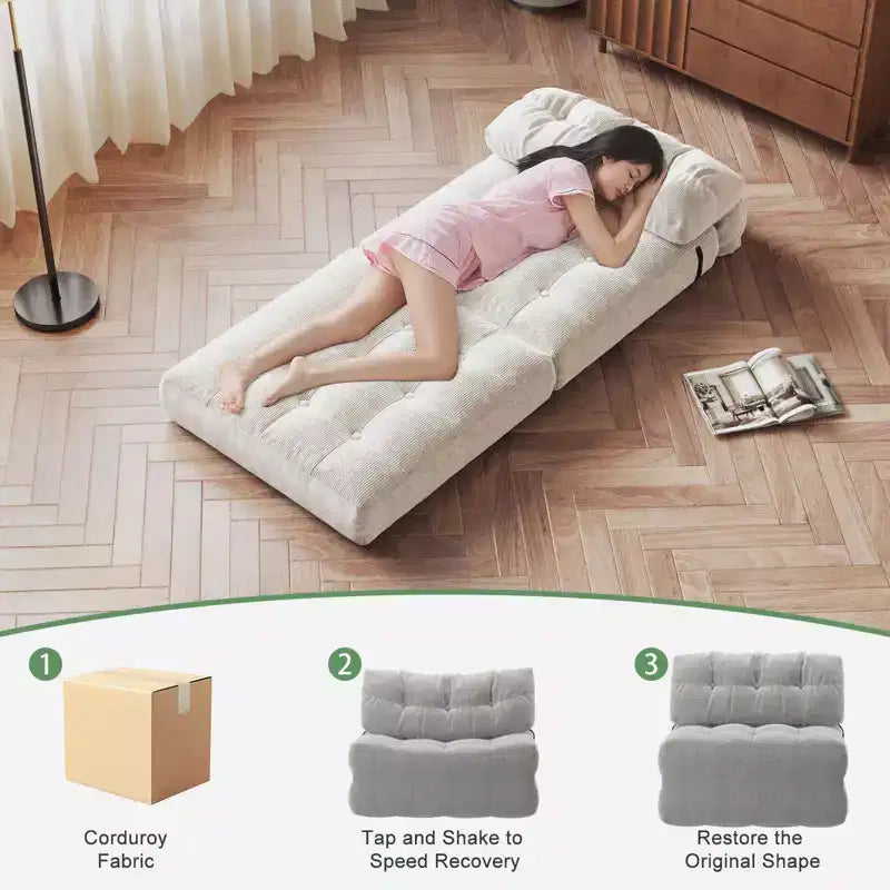Canapé-lit pliant, canapé pliant au sol avec oreillers, futon convertible en fauteuil-lit avec dossier et matelas pliant