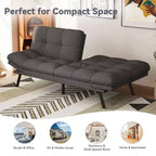 Dyonery 71 Divano Letto Futon, Accogliente Divanetto Convertibile, Divano in Tessuto Lino con Schienale e Braccioli Regolabili per Soggiorno, Camera degli Ospiti - Grigio Chiaro