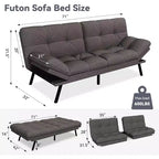 Dyonery 71 Divano Letto Futon, Accogliente Divanetto Convertibile, Divano in Tessuto Lino con Schienale e Braccioli Regolabili per Soggiorno, Camera degli Ospiti - Grigio Chiaro