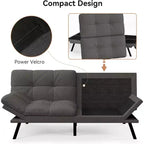 Dyonery 71 Divano Letto Futon, Accogliente Divanetto Convertibile, Divano in Tessuto Lino con Schienale e Braccioli Regolabili per Soggiorno, Camera degli Ospiti - Grigio Chiaro