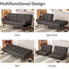 Dyonery 71 Divano Letto Futon, Accogliente Divanetto Convertibile, Divano in Tessuto Lino con Schienale e Braccioli Regolabili per Soggiorno, Camera degli Ospiti - Grigio Chiaro