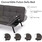Dyonery 71 Divano Letto Futon, Accogliente Divanetto Convertibile, Divano in Tessuto Lino con Schienale e Braccioli Regolabili per Soggiorno, Camera degli Ospiti - Grigio Chiaro