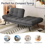 Dyonery 71 Divano Letto Futon, Accogliente Divanetto Convertibile, Divano in Tessuto Lino con Schienale e Braccioli Regolabili per Soggiorno, Camera degli Ospiti - Grigio Chiaro