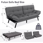 Dyonery 71 Divano Letto Futon, Accogliente Divanetto Convertibile, Divano in Tessuto Lino con Schienale e Braccioli Regolabili per Soggiorno, Camera degli Ospiti - Grigio Chiaro