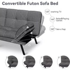 Dyonery 71 Divano Letto Futon, Accogliente Divanetto Convertibile, Divano in Tessuto Lino con Schienale e Braccioli Regolabili per Soggiorno, Camera degli Ospiti - Grigio Chiaro
