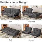 Dyonery 71 Divano Letto Futon, Accogliente Divanetto Convertibile, Divano in Tessuto Lino con Schienale e Braccioli Regolabili per Soggiorno, Camera degli Ospiti - Grigio Chiaro