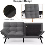 Dyonery 71 Divano Letto Futon, Accogliente Divanetto Convertibile, Divano in Tessuto Lino con Schienale e Braccioli Regolabili per Soggiorno, Camera degli Ospiti - Grigio Chiaro