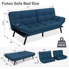 Dyonery 71 Divano Letto Futon, Accogliente Divanetto Convertibile, Divano in Tessuto Lino con Schienale e Braccioli Regolabili per Soggiorno, Camera degli Ospiti - Grigio Chiaro