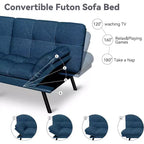 Dyonery 71 Divano Letto Futon, Accogliente Divanetto Convertibile, Divano in Tessuto Lino con Schienale e Braccioli Regolabili per Soggiorno, Camera degli Ospiti - Grigio Chiaro