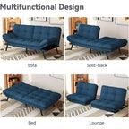 Dyonery 71 Divano Letto Futon, Accogliente Divanetto Convertibile, Divano in Tessuto Lino con Schienale e Braccioli Regolabili per Soggiorno, Camera degli Ospiti - Grigio Chiaro