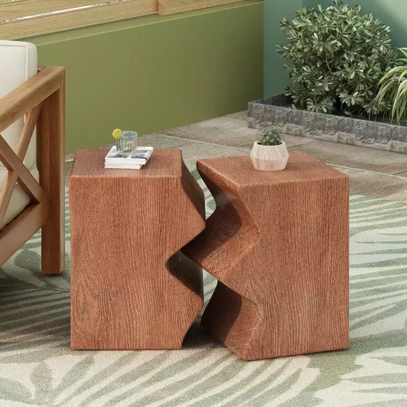 Christopher Knight Home Alfred Modern 2 Piece Outdoor Lightweight Concrete Side Table