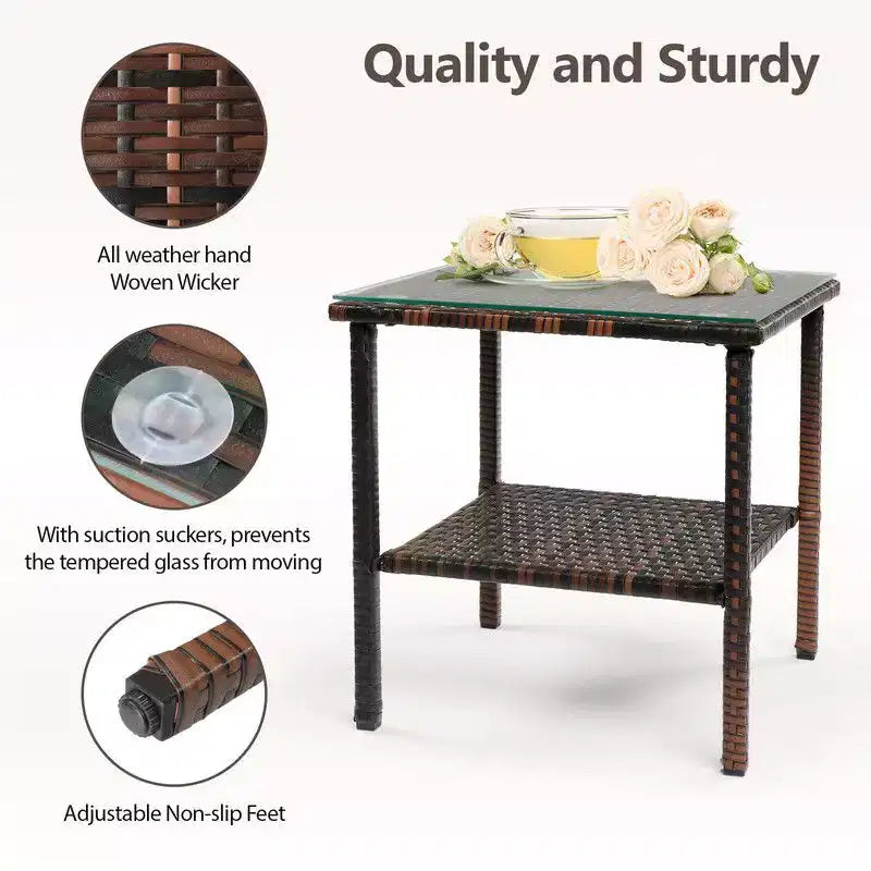 Karl Home| Tavolino laterale rettangolare marrone per patio