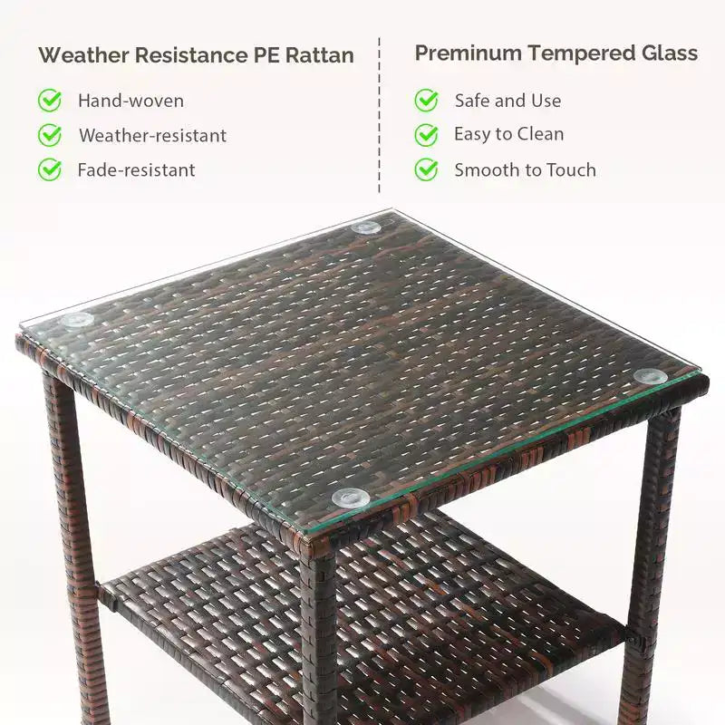 Karl Home| Tavolino laterale rettangolare marrone per patio