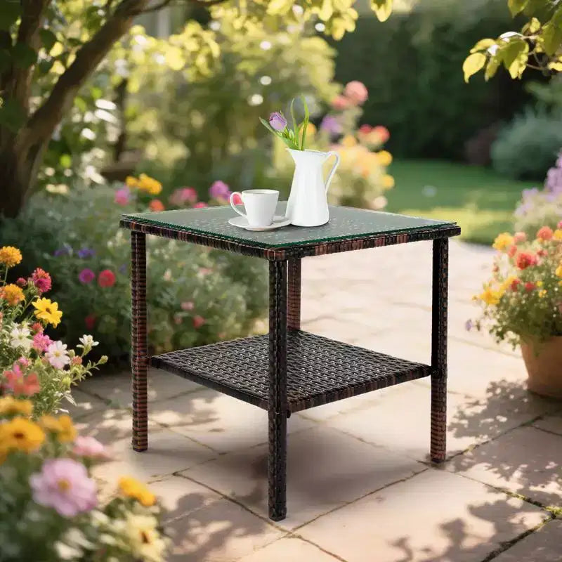 Karl Home| Tavolino laterale rettangolare marrone per patio