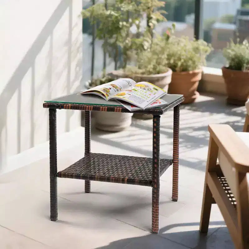 Karl Home| Tavolino laterale rettangolare marrone per patio