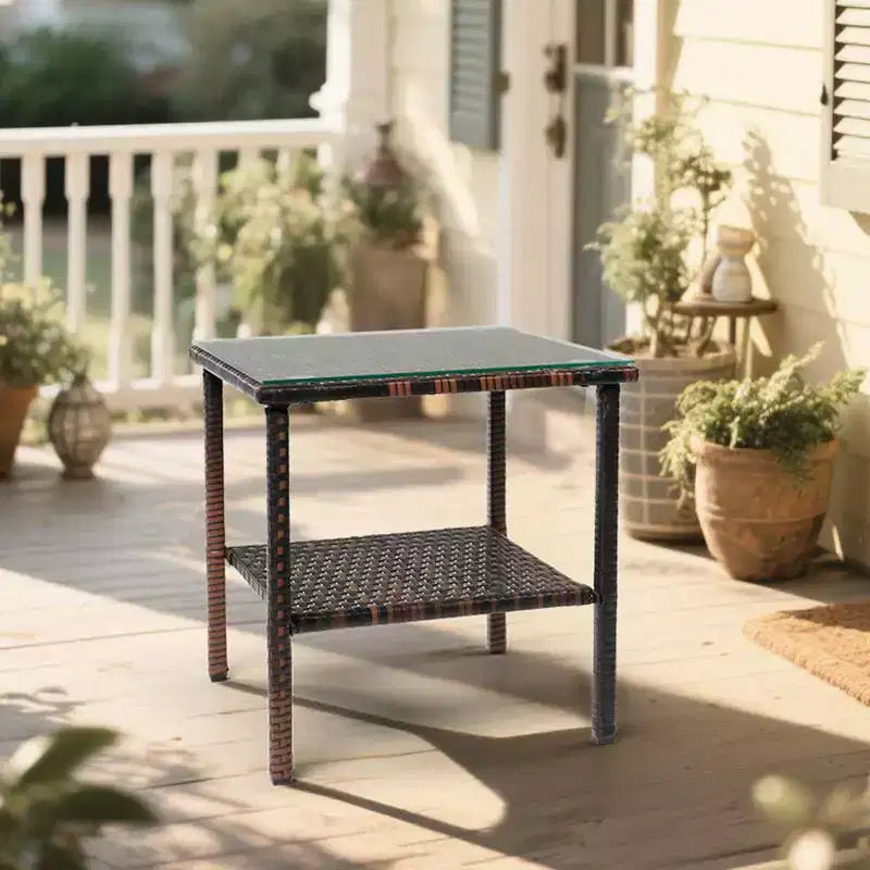 Karl Home| Tavolino laterale rettangolare marrone per patio