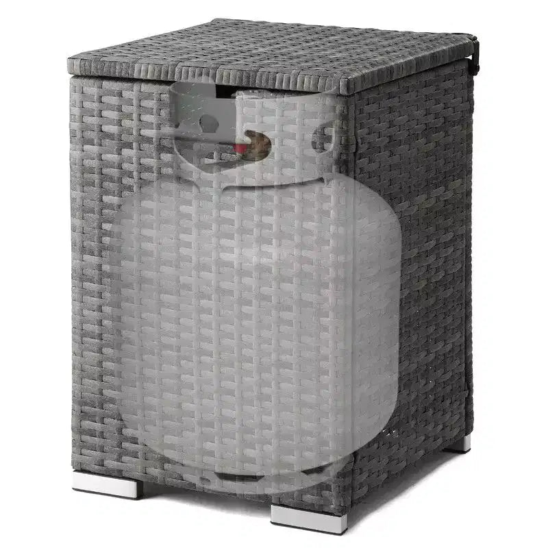 Karl Home| Tavolino da esterno in vimini grigio con portabombola di propano
