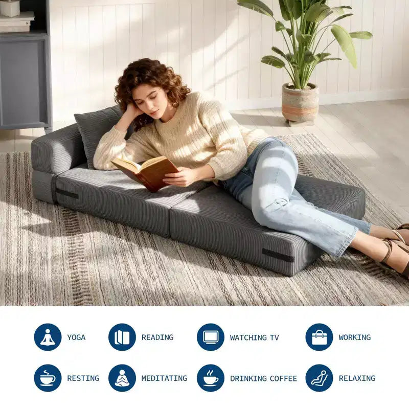 GustoWave Divano Letto Pieghevole Convertibile 4 in 1 - Poltrona Letto con Cuscino, Divano Futon e da Pavimento Moderno in Tessuto di Velluto a Coste, Grigio Scuro