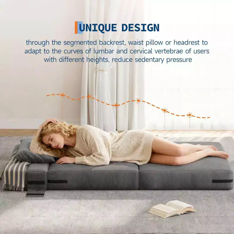 GustoWave Divano Letto Pieghevole Convertibile 4 in 1 - Poltrona Letto con Cuscino, Divano Futon e da Pavimento Moderno in Tessuto di Velluto a Coste, Grigio Scuro