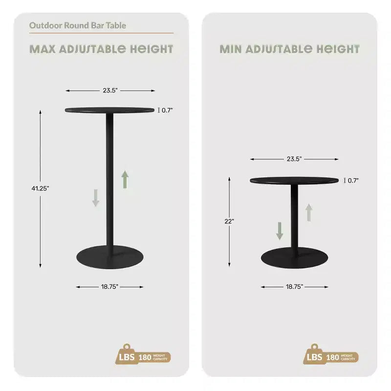 WestinTrends Playa Table ronde réglable en métal, hauteur bar, 41,25 po