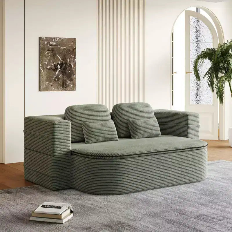 Divano pieghevole beige 2 in 1 da 75 pollici con coperta multifunzionale, letto pieghevole in velluto a coste per pavimento