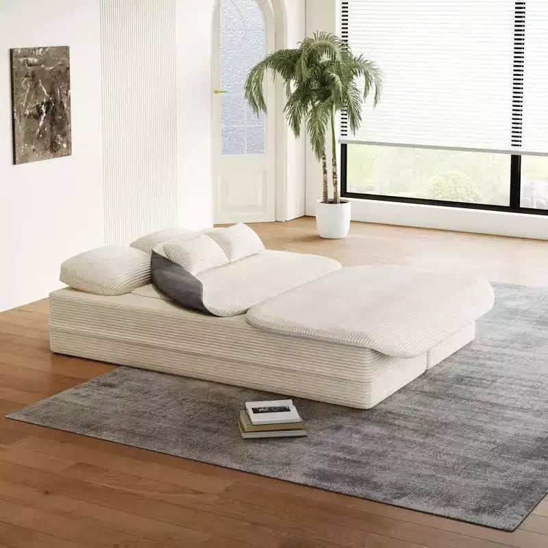 Divano pieghevole beige 2 in 1 da 75 pollici con coperta multifunzionale, letto pieghevole in velluto a coste per pavimento