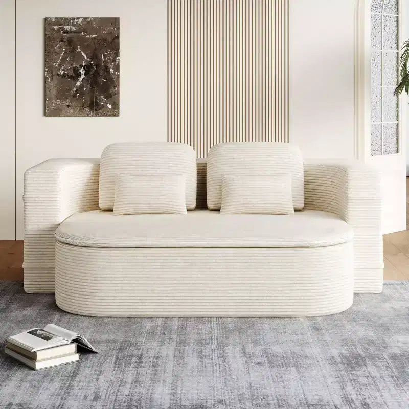 Divano pieghevole beige 2 in 1 da 75 pollici con coperta multifunzionale, letto pieghevole in velluto a coste per pavimento