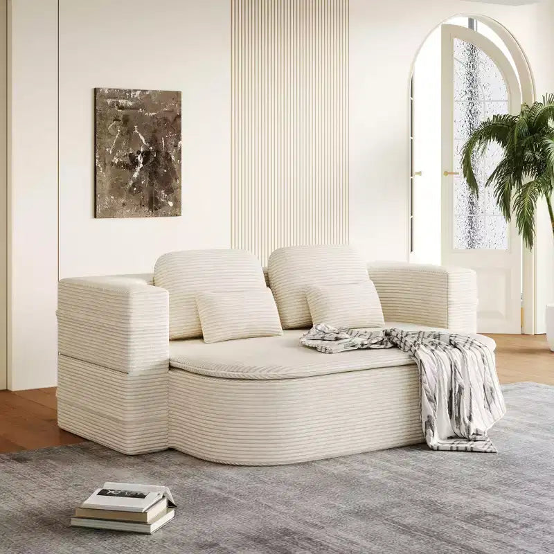Divano pieghevole beige 2 in 1 da 75 pollici con coperta multifunzionale, letto pieghevole in velluto a coste per pavimento