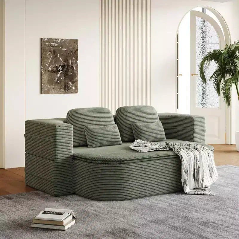 Divano pieghevole beige 2 in 1 da 75 pollici con coperta multifunzionale, letto pieghevole in velluto a coste per pavimento