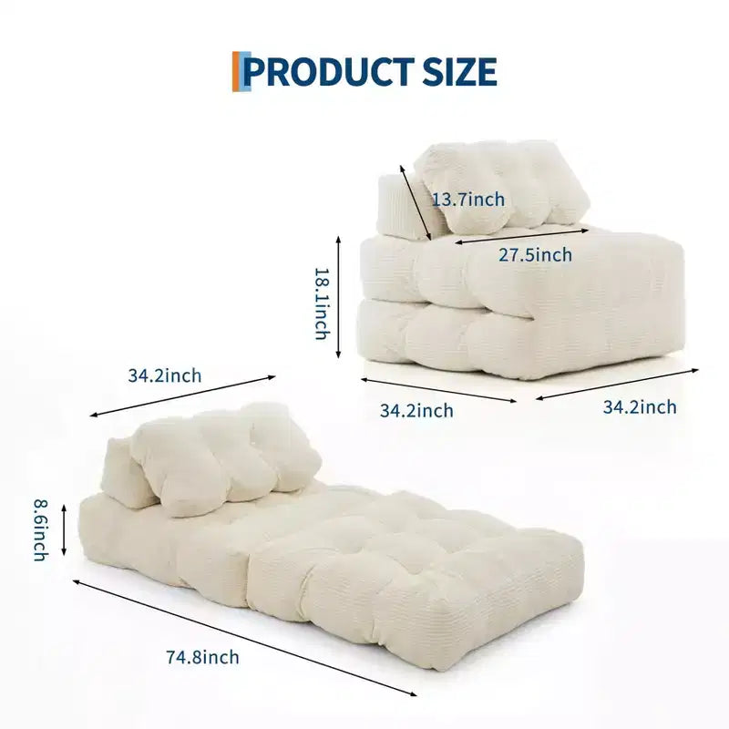 Divano Letto Pieghevole 3-in-1 con Cuscino, Poltrona Letto Convertibile in Velluto a Coste per Soggiorno, Camera da Letto, Dormitorio o Appartamento
