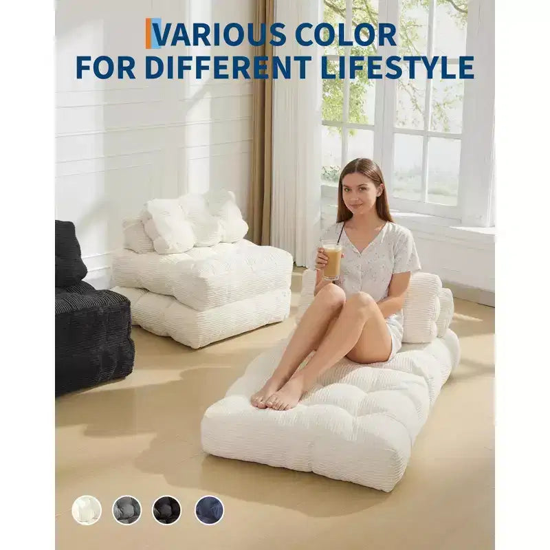 Divano Letto Pieghevole 3-in-1 con Cuscino, Poltrona Letto Convertibile in Velluto a Coste per Soggiorno, Camera da Letto, Dormitorio o Appartamento