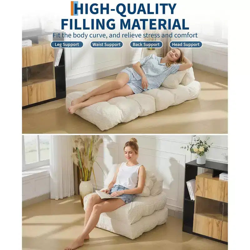 Divano Letto Pieghevole 3-in-1 con Cuscino, Poltrona Letto Convertibile in Velluto a Coste per Soggiorno, Camera da Letto, Dormitorio o Appartamento