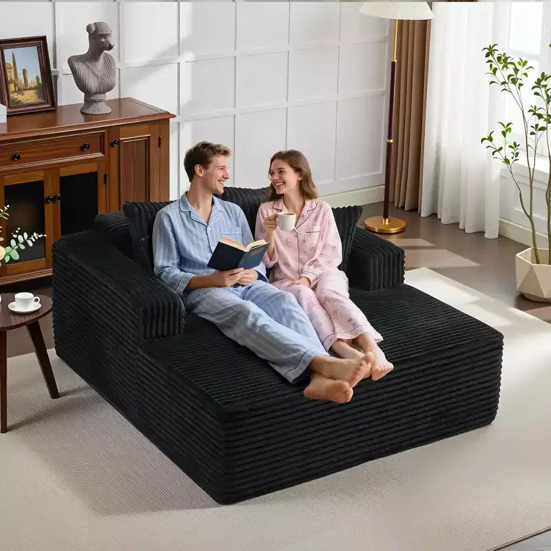 Canapé-méridienne surdimensionné de 155 cm en velours côtelé avec 4 oreillers