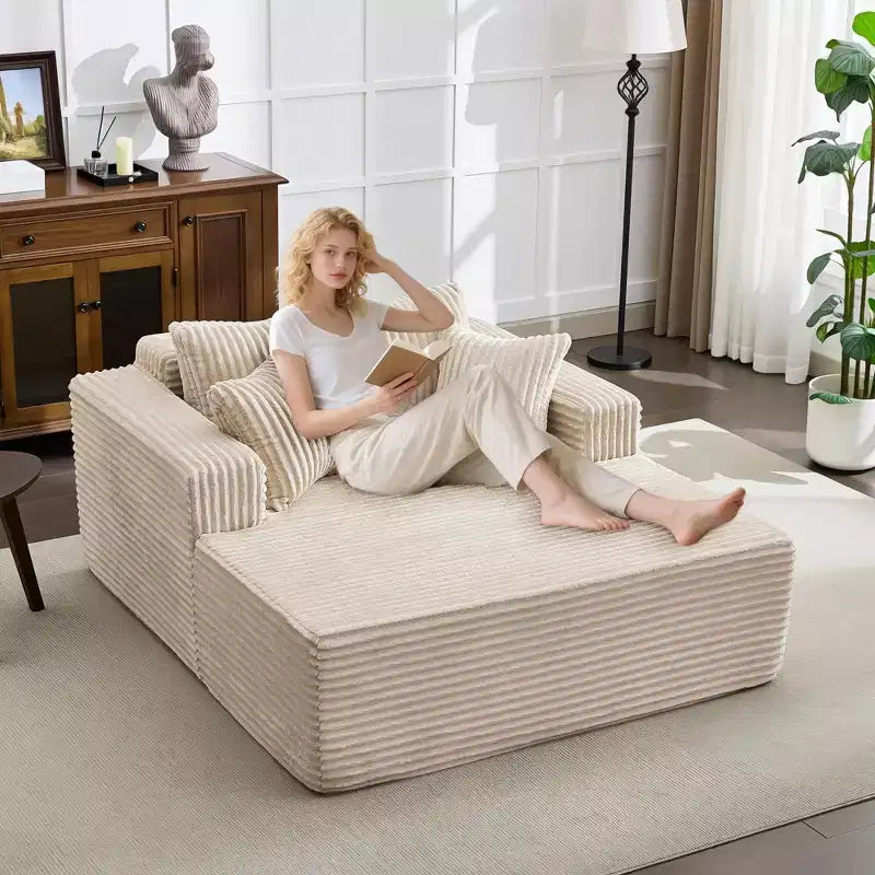 Canapé-méridienne surdimensionné de 155 cm en velours côtelé avec 4 oreillers