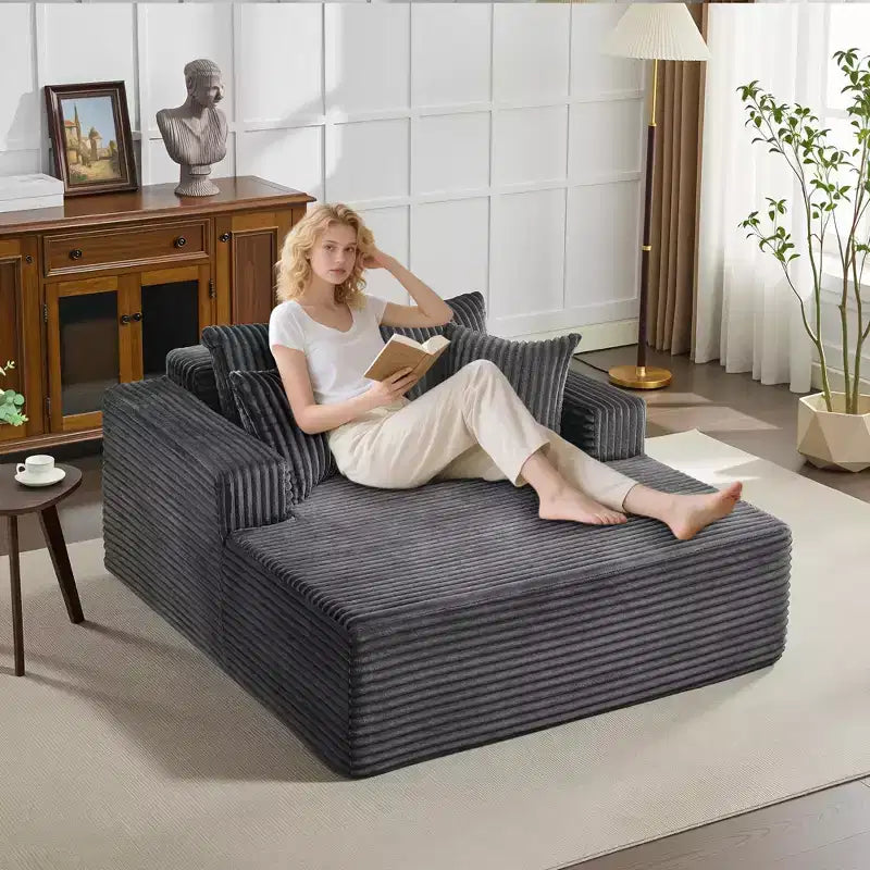 Canapé-méridienne surdimensionné de 155 cm en velours côtelé avec 4 oreillers