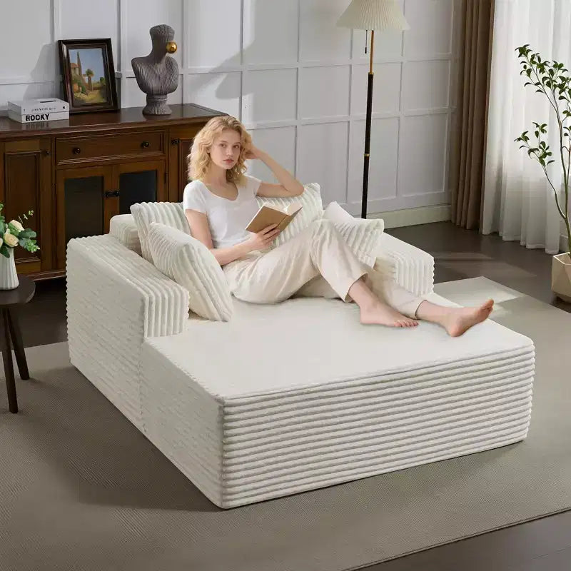 Canapé-méridienne surdimensionné de 155 cm en velours côtelé avec 4 oreillers