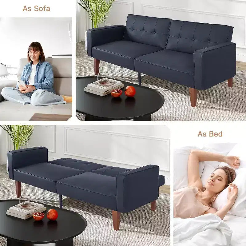 Divano Letto Convertibile Zevemomo con Schienale Regolabile, Funziona da Recliner e Divanetto, Cuscini in Schiuma e Molle, Nero Opaco