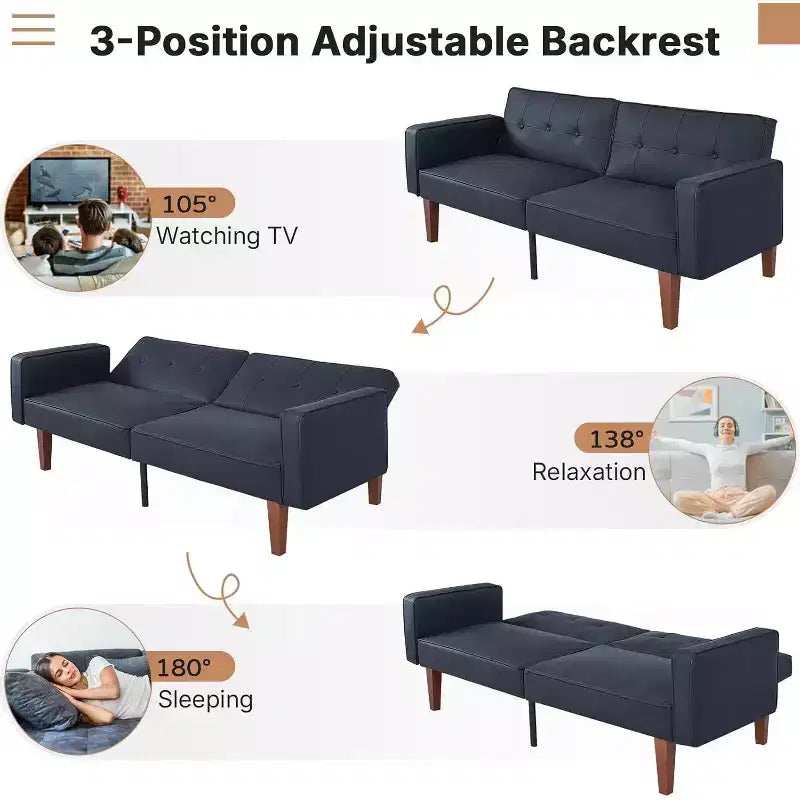 Divano Letto Convertibile Zevemomo con Schienale Regolabile, Funziona da Recliner e Divanetto, Cuscini in Schiuma e Molle, Nero Opaco