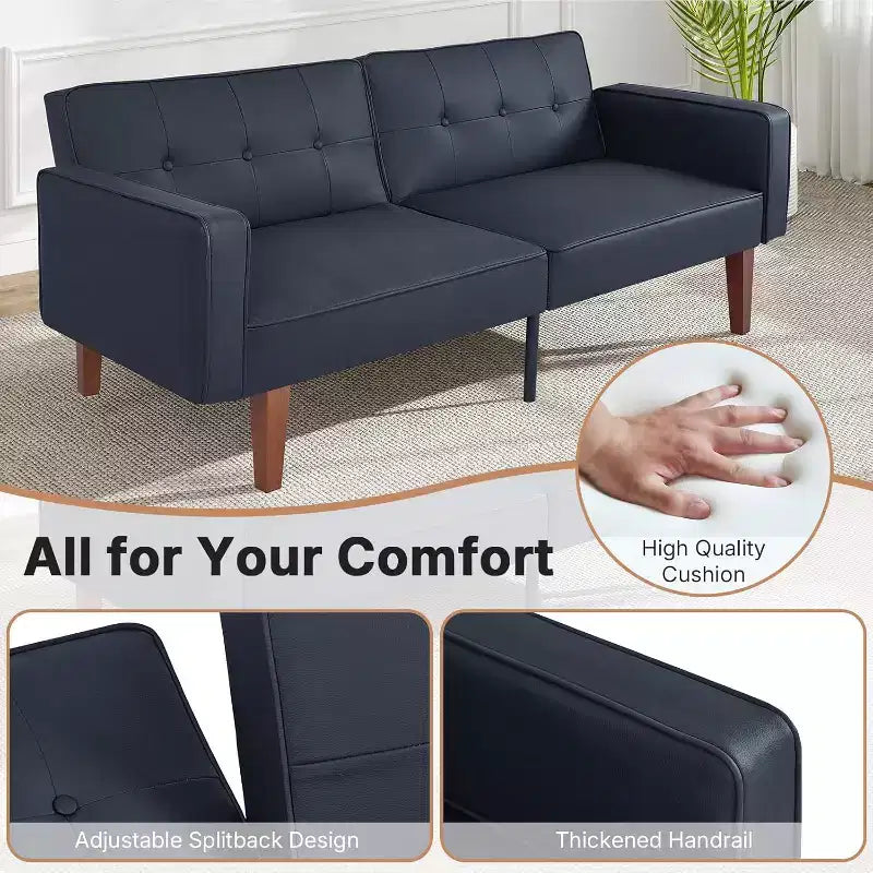 Divano Letto Convertibile Zevemomo con Schienale Regolabile, Funziona da Recliner e Divanetto, Cuscini in Schiuma e Molle, Nero Opaco