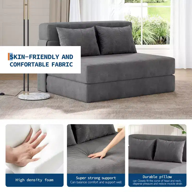 Canapé-lit pliable Garvee avec oreiller, matelas pliant pour salon, appartement et maison | Options de taille 72 ou 76 pouces