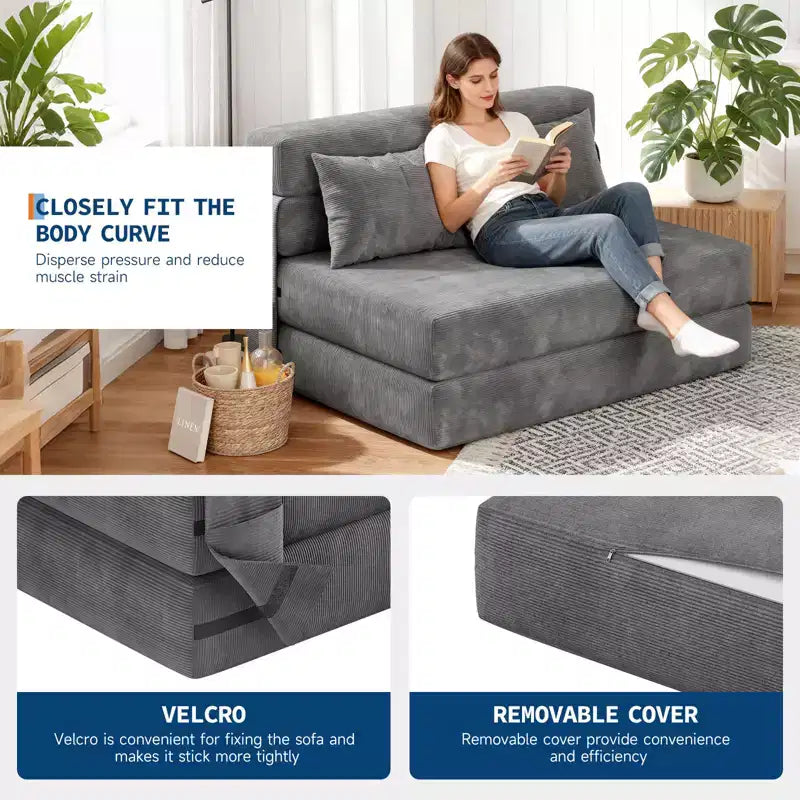 Canapé-lit pliable Garvee avec oreiller, matelas pliant pour salon, appartement et maison | Options de taille 72 ou 76 pouces
