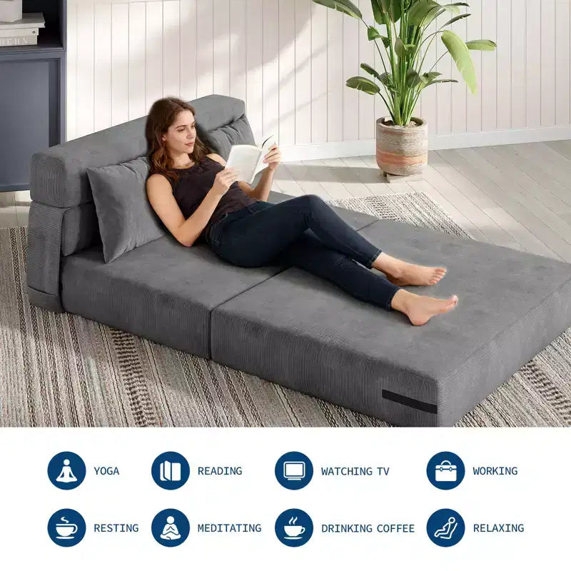 Canapé-lit pliable Garvee avec oreiller, matelas pliant pour salon, appartement et maison | Options de taille 72 ou 76 pouces
